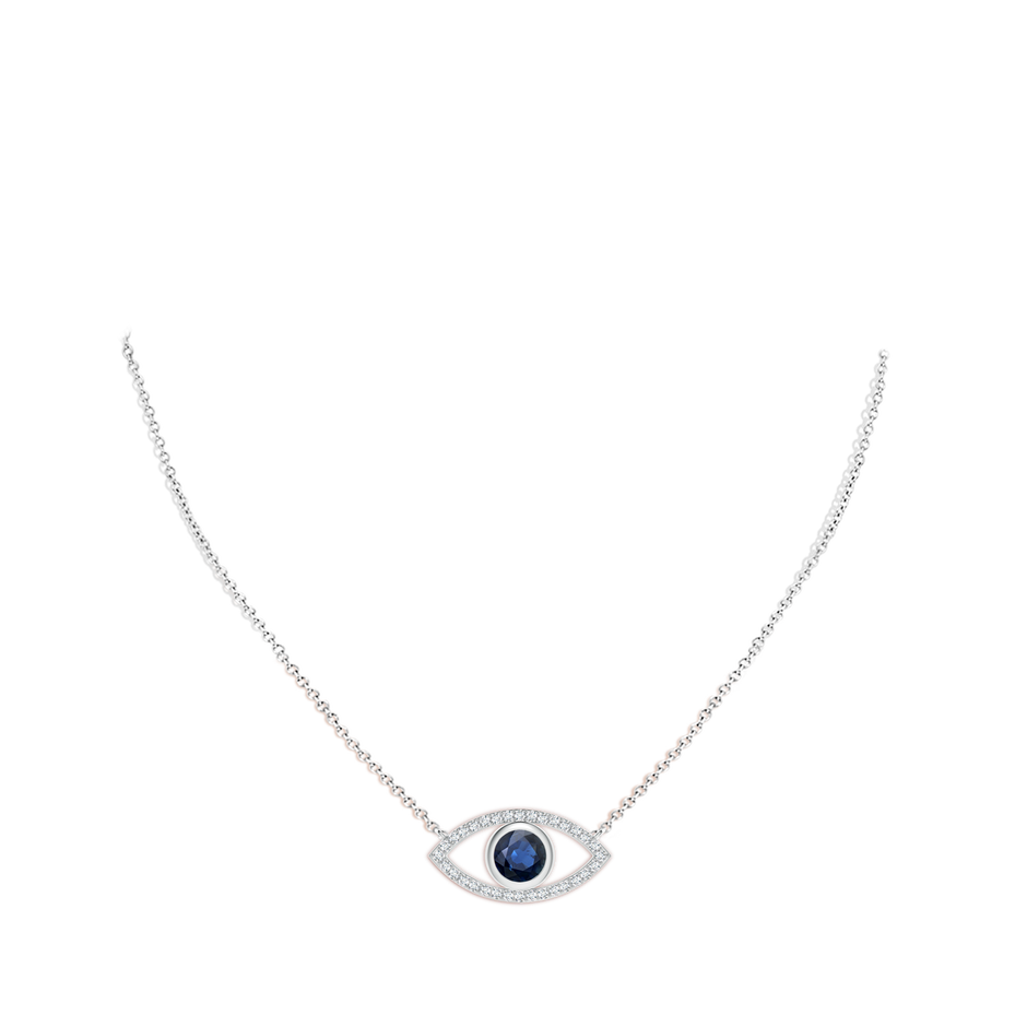 6mm AA Blue Sapphire Evil Eye Pendant with Diamond Accents in White Gold pen