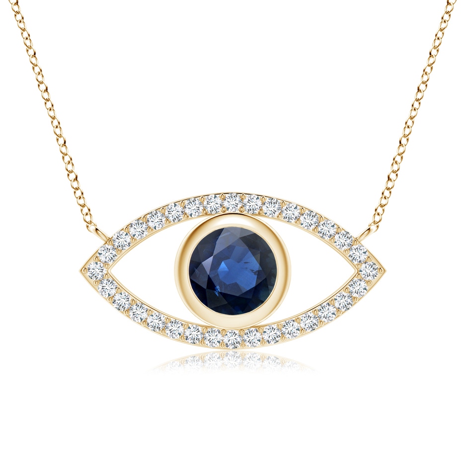 6mm AA Blue Sapphire Evil Eye Pendant with Diamond Accents in Yellow Gold 