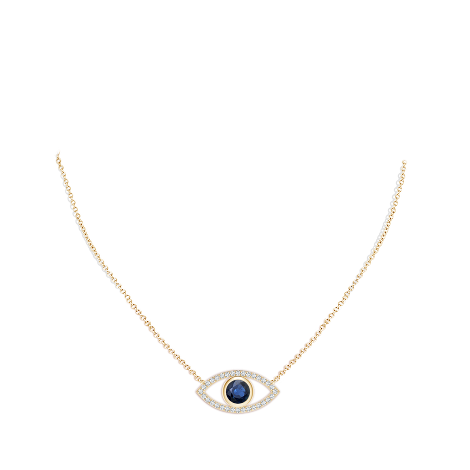 6mm AA Blue Sapphire Evil Eye Pendant with Diamond Accents in Yellow Gold pen