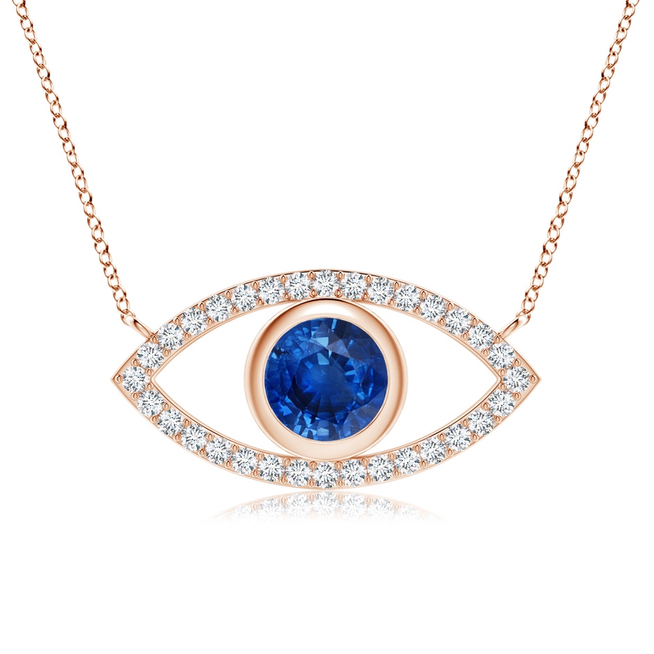 6mm AAA Blue Sapphire Evil Eye Pendant with Diamond Accents in Rose Gold 
