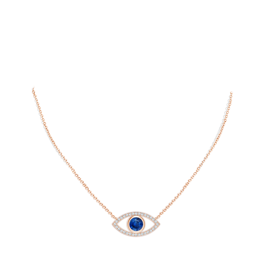 6mm AAA Blue Sapphire Evil Eye Pendant with Diamond Accents in Rose Gold pen