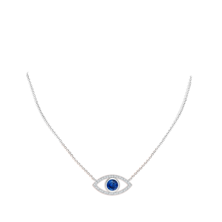 6mm AAA Blue Sapphire Evil Eye Pendant with Diamond Accents in White Gold pen