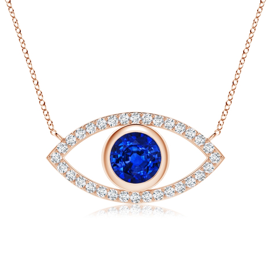 6mm AAAA Blue Sapphire Evil Eye Pendant with Diamond Accents in 9K Rose Gold 