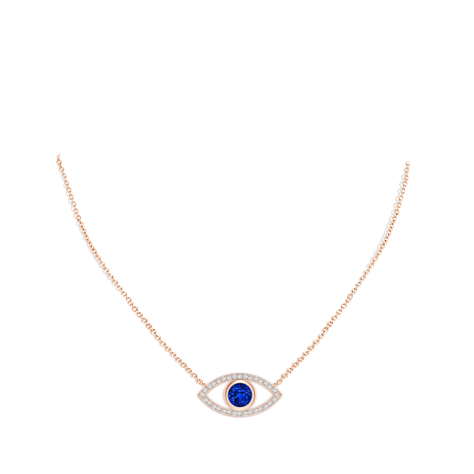 6mm AAAA Blue Sapphire Evil Eye Pendant with Diamond Accents in 9K Rose Gold pen
