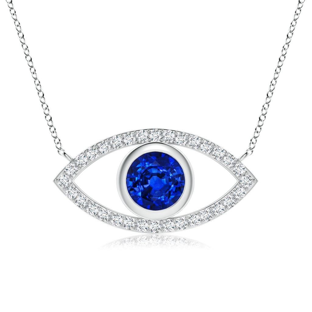 6mm Lab-Grown Blue Sapphire Evil Eye Pendant with Diamond Accents in White Gold