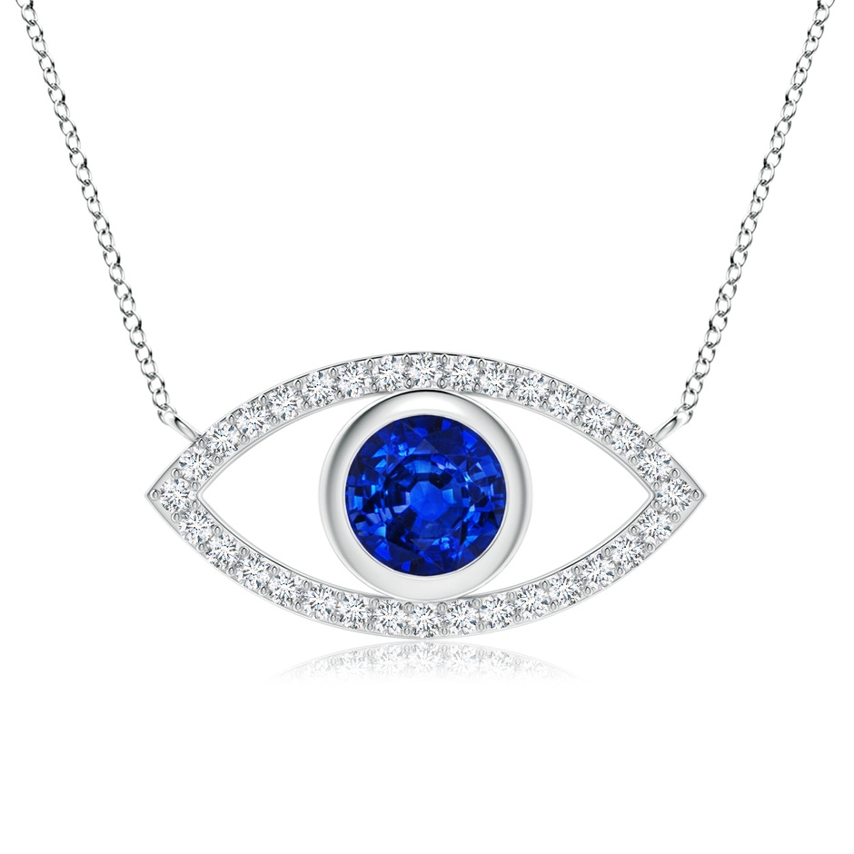 6mm Lab-Grown Blue Sapphire Evil Eye Pendant with Diamond Accents in White Gold 