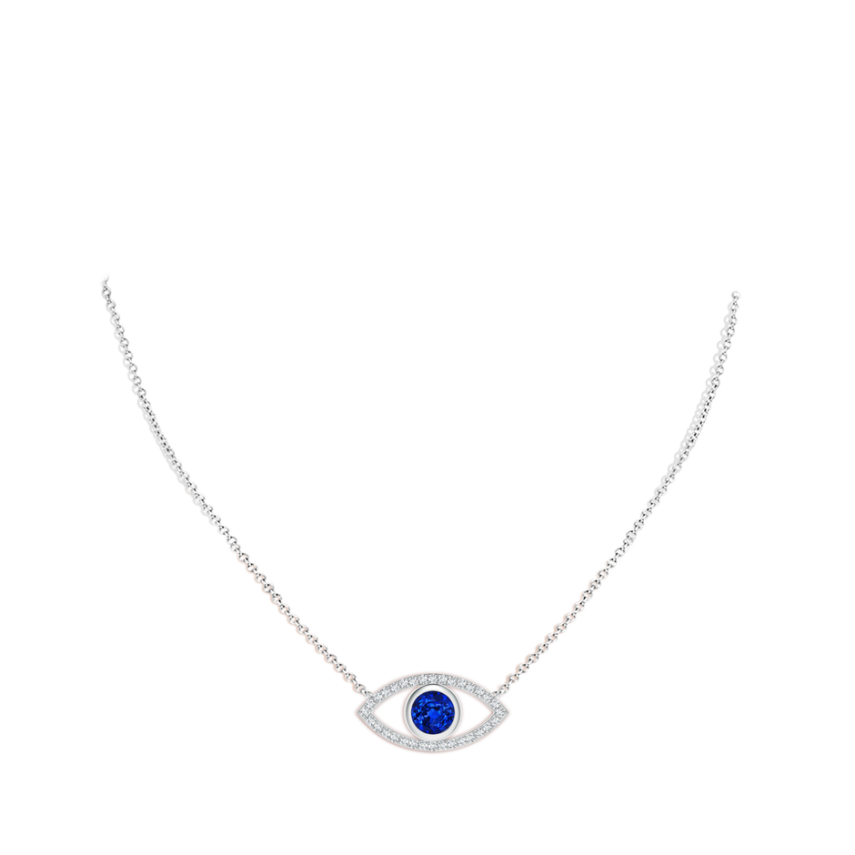 6mm Lab-Grown Blue Sapphire Evil Eye Pendant with Diamond Accents in White Gold pen