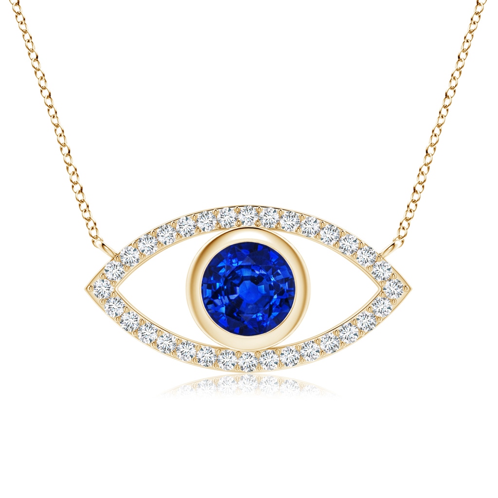 6mm Lab-Grown Blue Sapphire Evil Eye Pendant with Diamond Accents in Yellow Gold