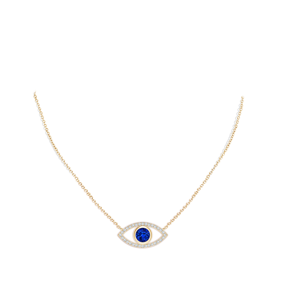 6mm Lab-Grown Blue Sapphire Evil Eye Pendant with Diamond Accents in Yellow Gold pen