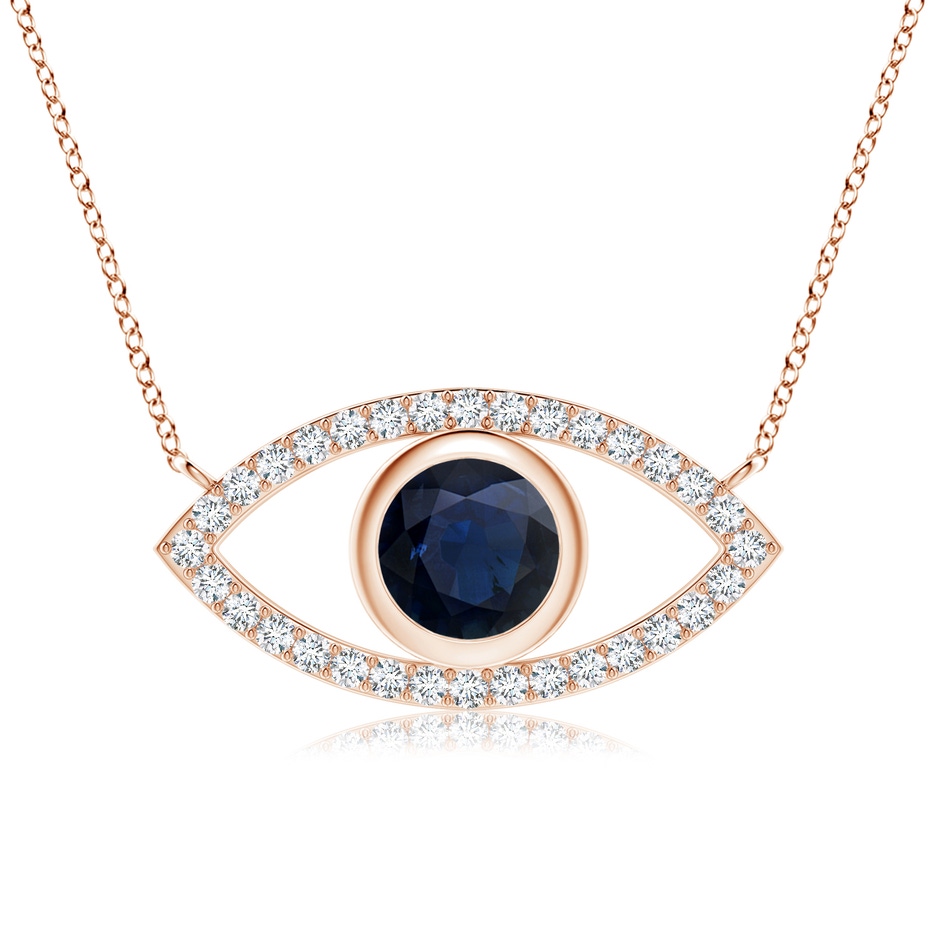 7mm A Blue Sapphire Evil Eye Pendant with Diamond Accents in Rose Gold 