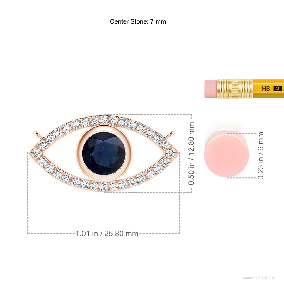 7mm A Blue Sapphire Evil Eye Pendant with Diamond Accents in Rose Gold ruler