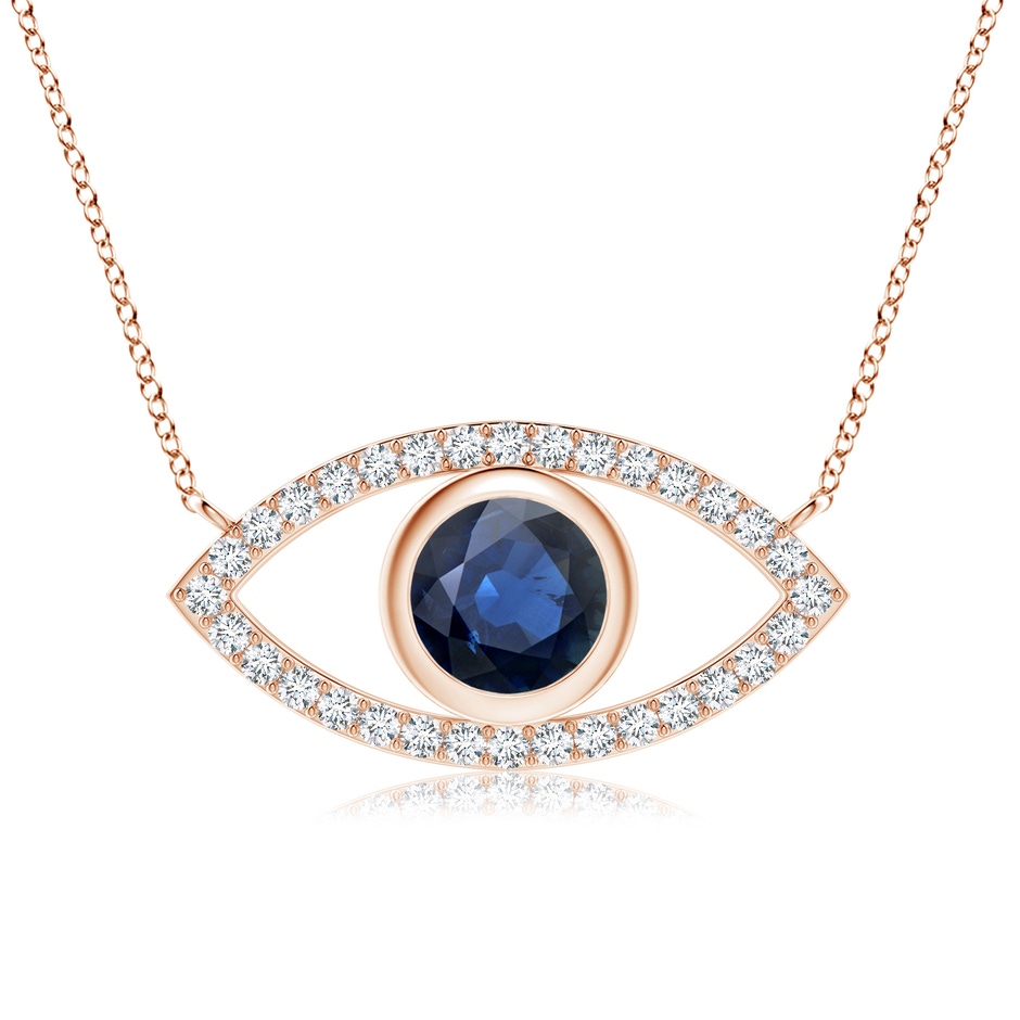 7mm AA Blue Sapphire Evil Eye Pendant with Diamond Accents in Rose Gold 