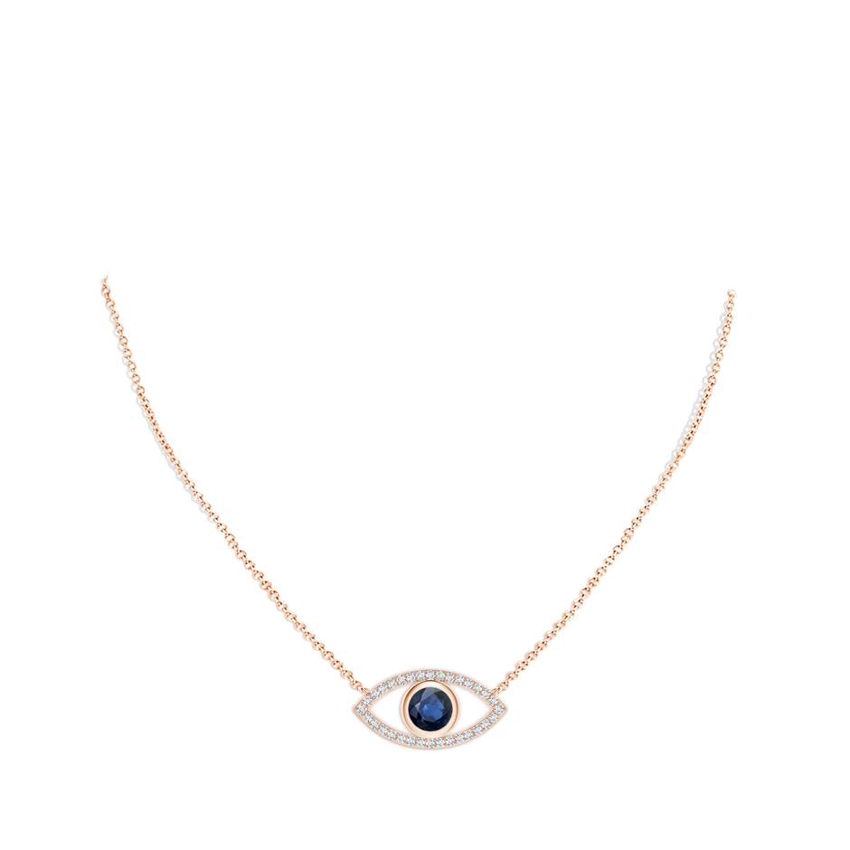 7mm AA Blue Sapphire Evil Eye Pendant with Diamond Accents in Rose Gold pen