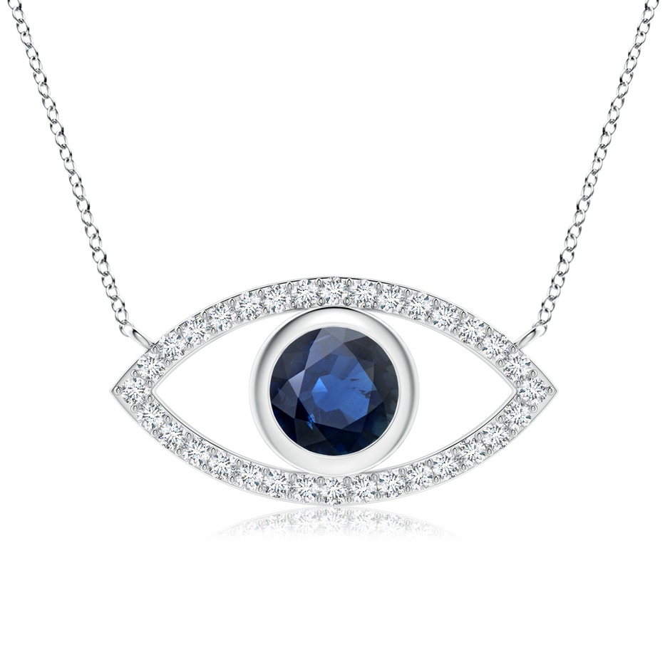 7mm AA Blue Sapphire Evil Eye Pendant with Diamond Accents in White Gold 