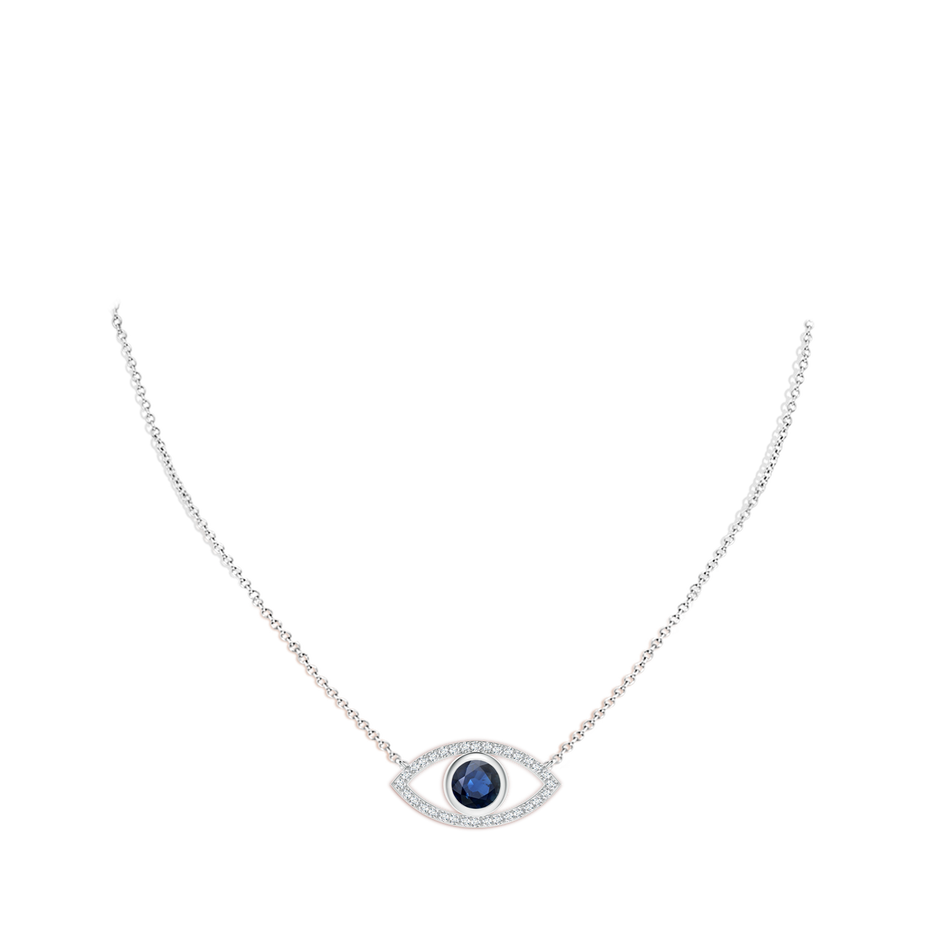 7mm AA Blue Sapphire Evil Eye Pendant with Diamond Accents in White Gold pen
