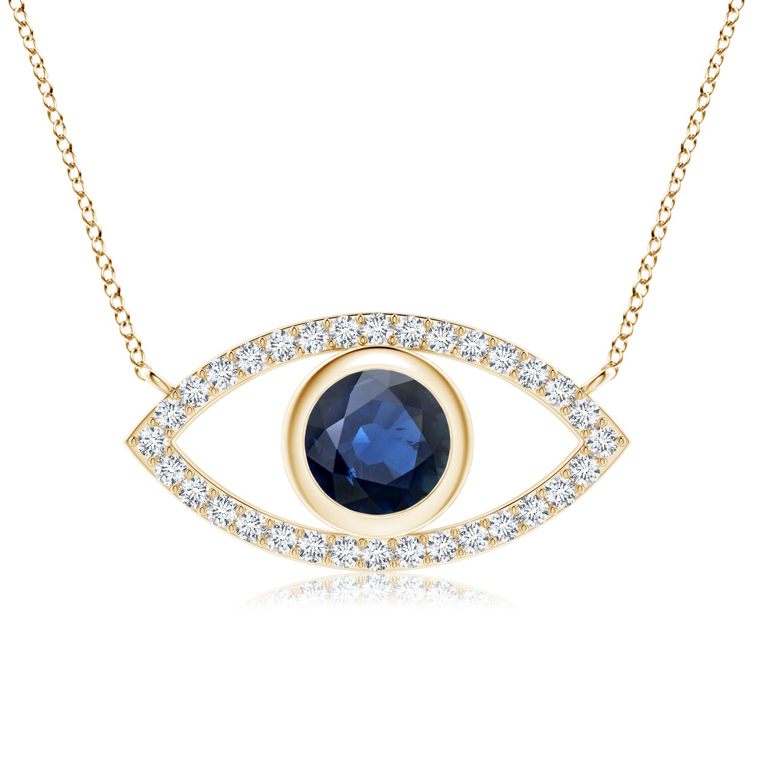 7mm AA Blue Sapphire Evil Eye Pendant with Diamond Accents in Yellow Gold