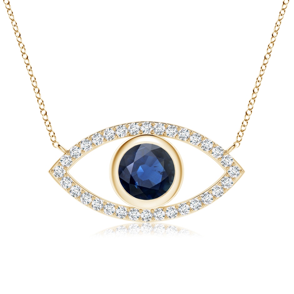 7mm AA Blue Sapphire Evil Eye Pendant with Diamond Accents in Yellow Gold 