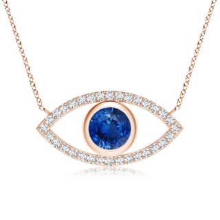 7mm AAA Blue Sapphire Evil Eye Pendant with Diamond Accents in 10K Rose Gold