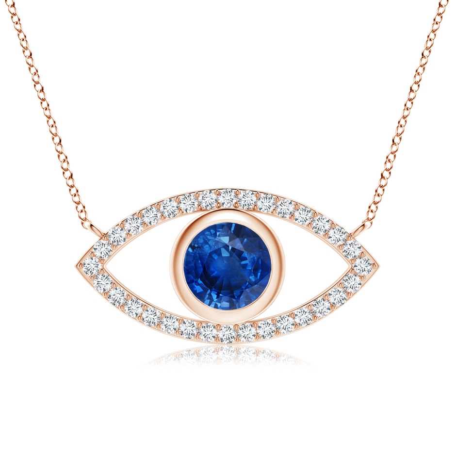 7mm AAA Blue Sapphire Evil Eye Pendant with Diamond Accents in Rose Gold 