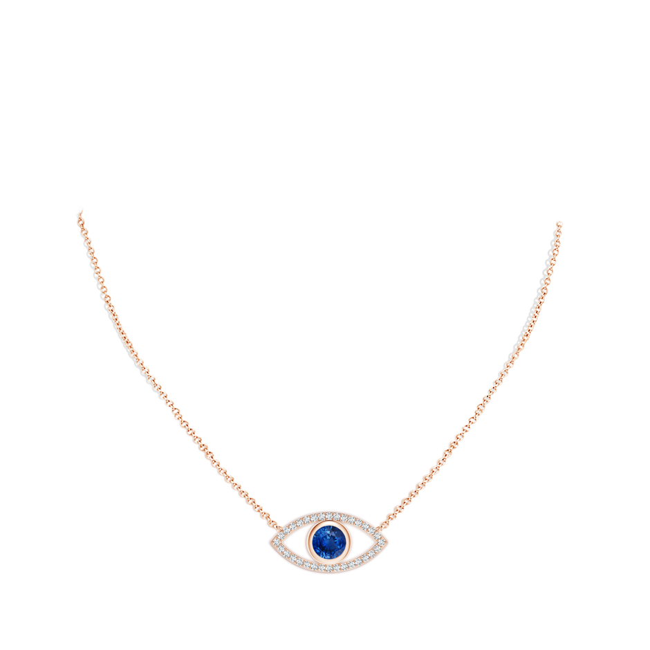 7mm AAA Blue Sapphire Evil Eye Pendant with Diamond Accents in Rose Gold pen