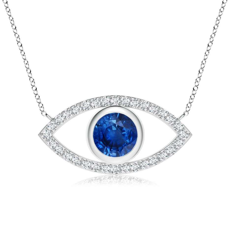 7mm AAA Blue Sapphire Evil Eye Pendant with Diamond Accents in White Gold 