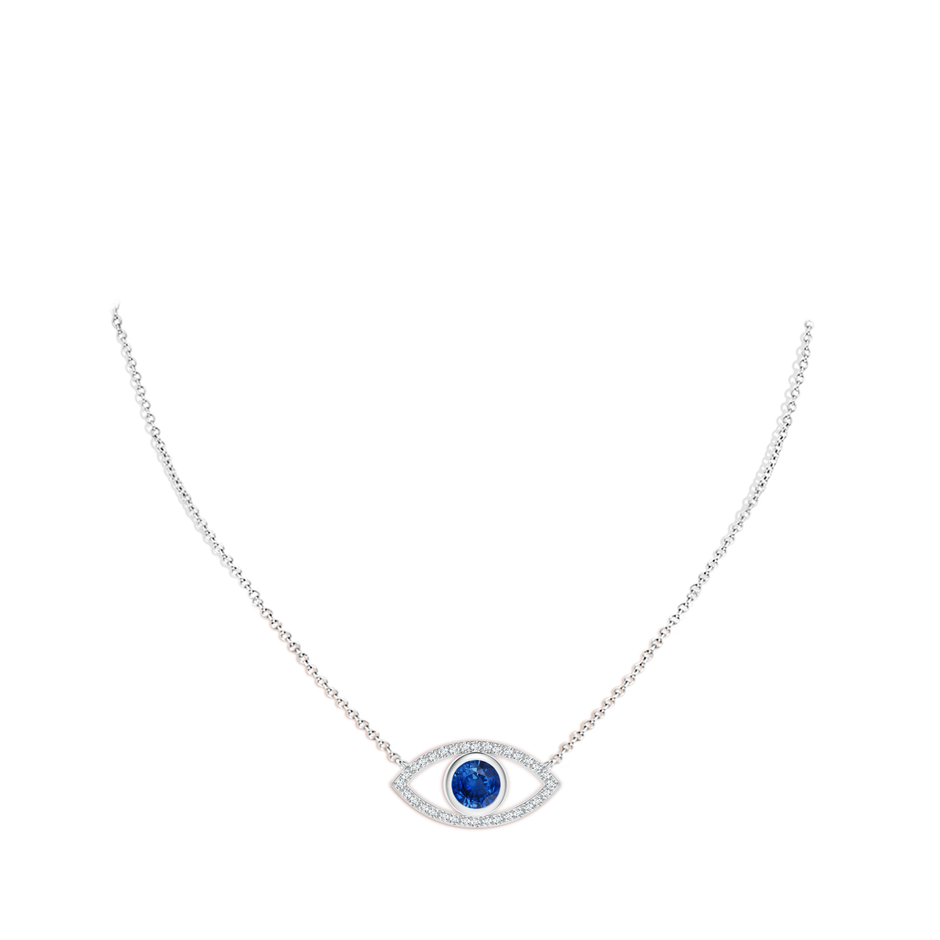 7mm AAA Blue Sapphire Evil Eye Pendant with Diamond Accents in White Gold pen