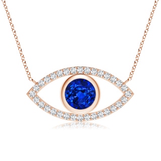 7mm AAAA Blue Sapphire Evil Eye Pendant with Diamond Accents in 18K Rose Gold