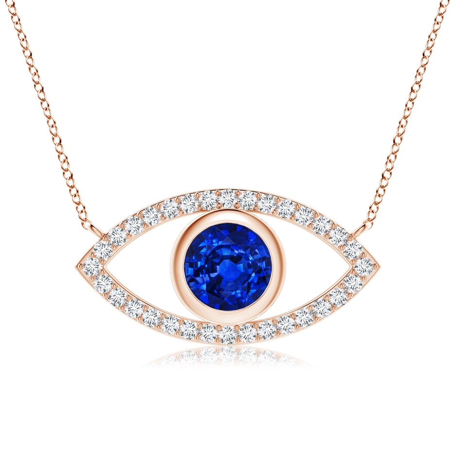 7mm AAAA Blue Sapphire Evil Eye Pendant with Diamond Accents in 18K Rose Gold 