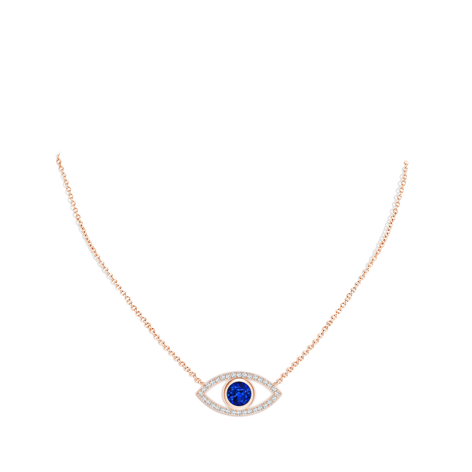7mm AAAA Blue Sapphire Evil Eye Pendant with Diamond Accents in 18K Rose Gold pen
