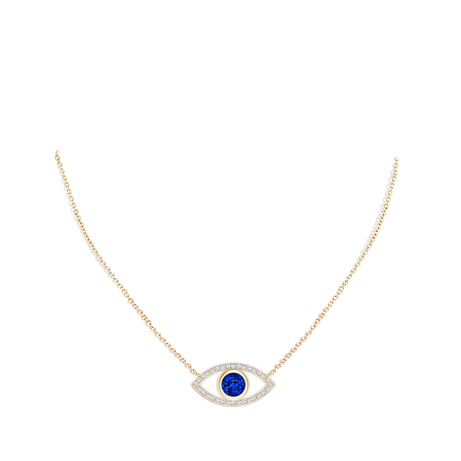 7mm Lab-Grown Blue Sapphire Evil Eye Pendant with Diamond Accents in Yellow Gold pen