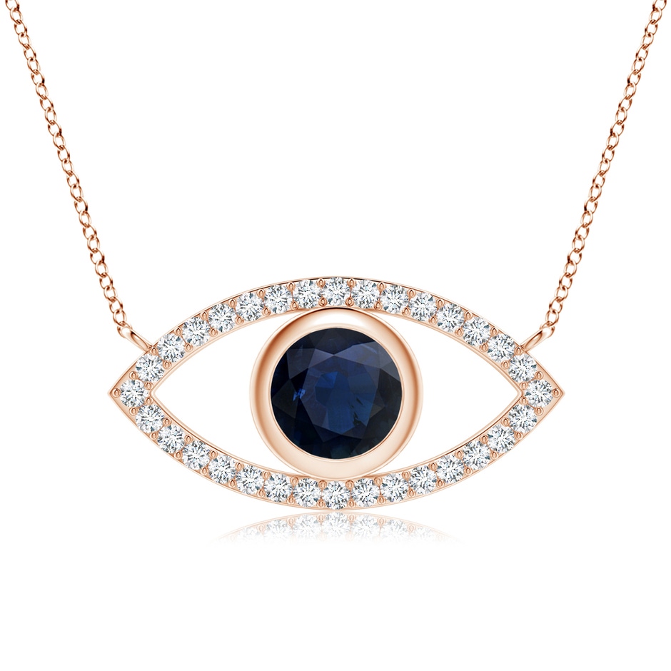 8mm A Blue Sapphire Evil Eye Pendant with Diamond Accents in Rose Gold 