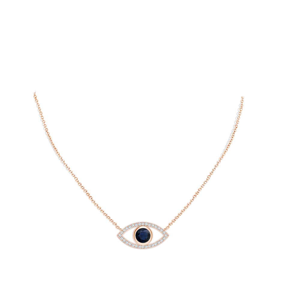 8mm A Blue Sapphire Evil Eye Pendant with Diamond Accents in Rose Gold pen