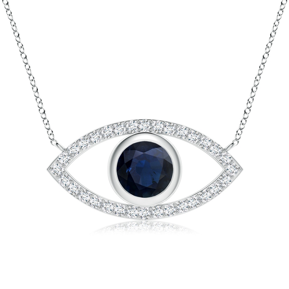 8mm A Blue Sapphire Evil Eye Pendant with Diamond Accents in White Gold 
