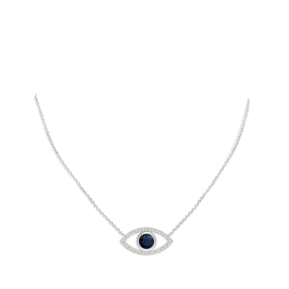 8mm A Blue Sapphire Evil Eye Pendant with Diamond Accents in White Gold pen