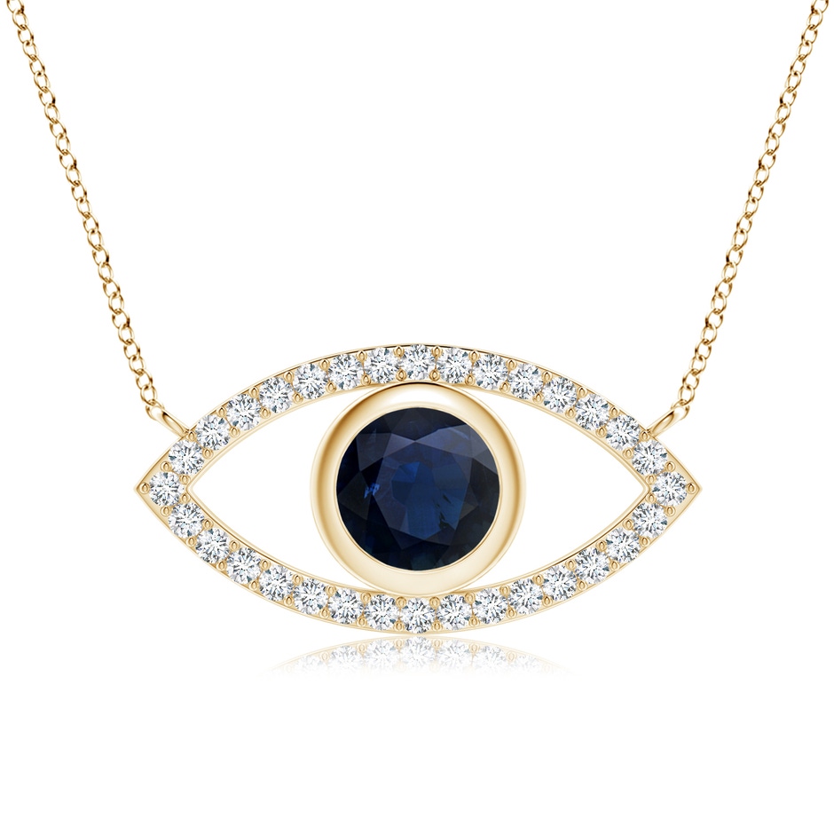 8mm A Blue Sapphire Evil Eye Pendant with Diamond Accents in Yellow Gold 