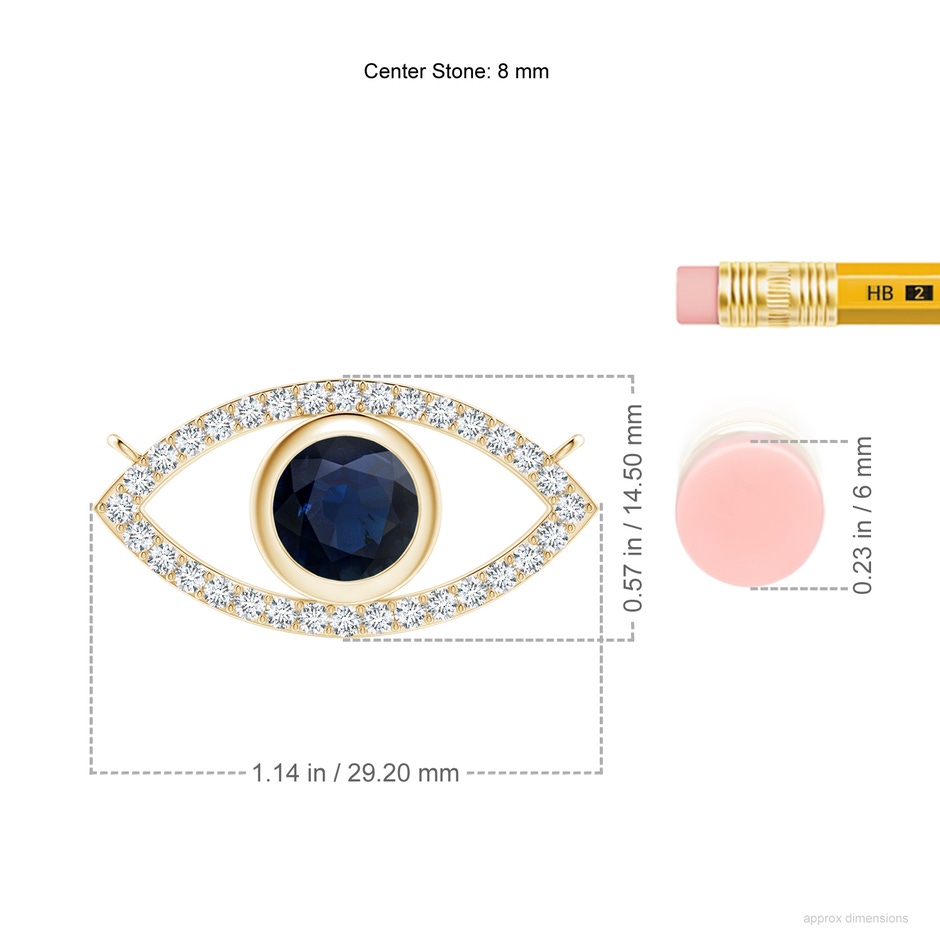 8mm A Blue Sapphire Evil Eye Pendant with Diamond Accents in Yellow Gold ruler