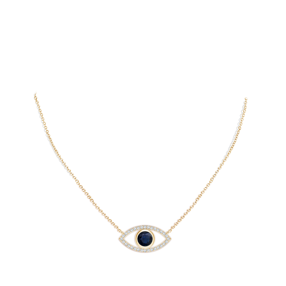 8mm A Blue Sapphire Evil Eye Pendant with Diamond Accents in Yellow Gold pen