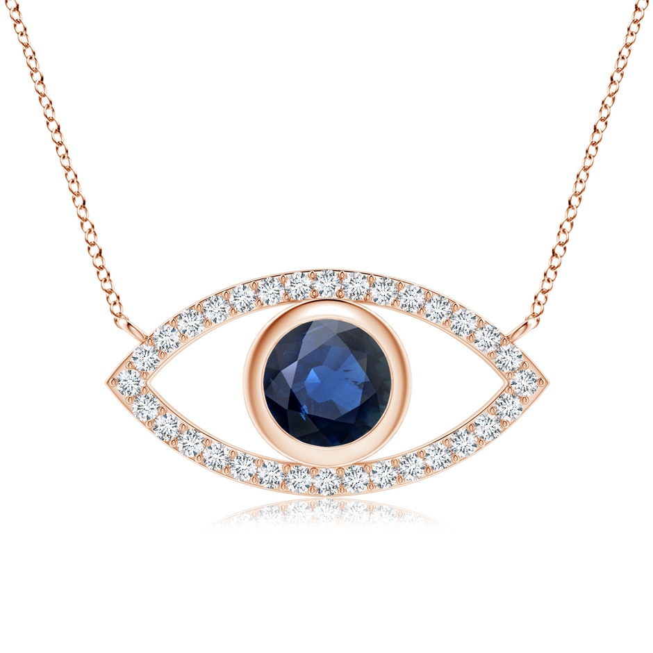 8mm AA Blue Sapphire Evil Eye Pendant with Diamond Accents in 18K Rose Gold 