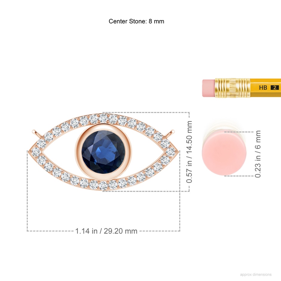 8mm AA Blue Sapphire Evil Eye Pendant with Diamond Accents in 18K Rose Gold ruler
