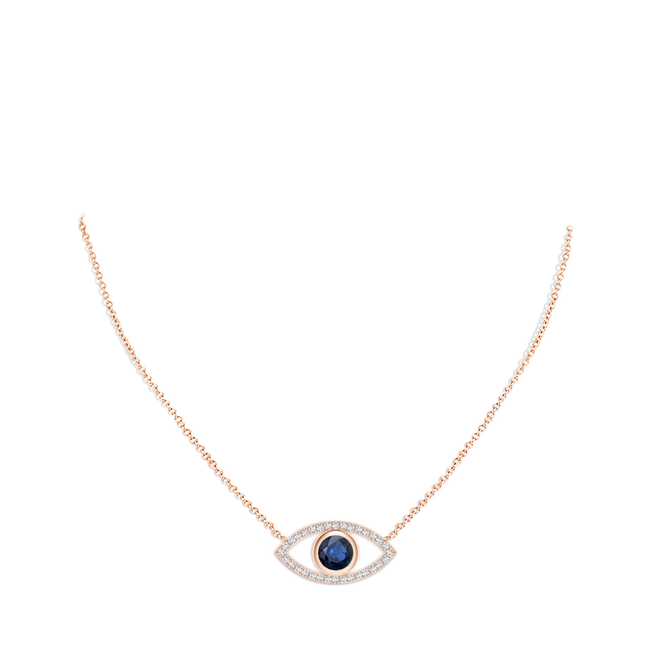 8mm AA Blue Sapphire Evil Eye Pendant with Diamond Accents in 18K Rose Gold pen
