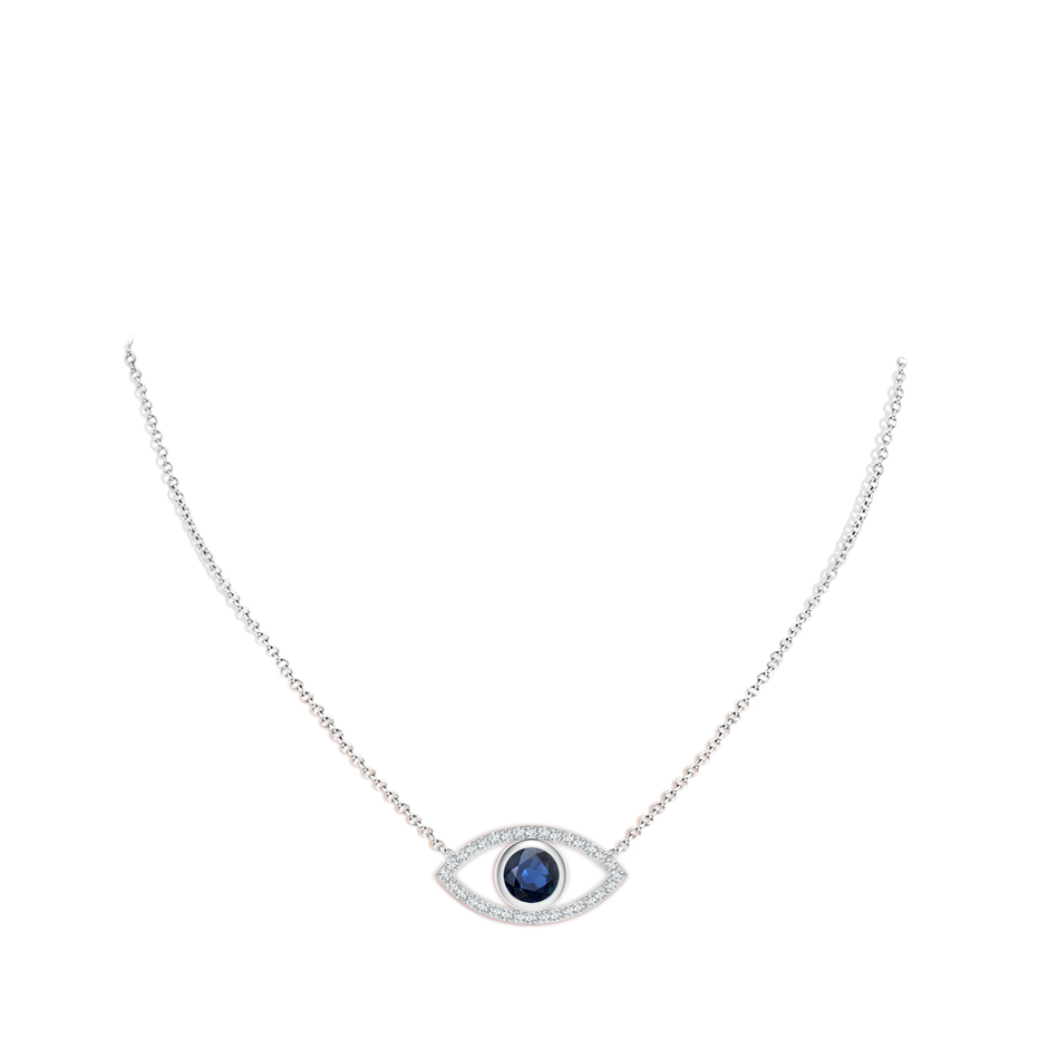 8mm AA Blue Sapphire Evil Eye Pendant with Diamond Accents in 18K White Gold pen