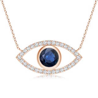 8mm AA Blue Sapphire Evil Eye Pendant with Diamond Accents in Rose Gold