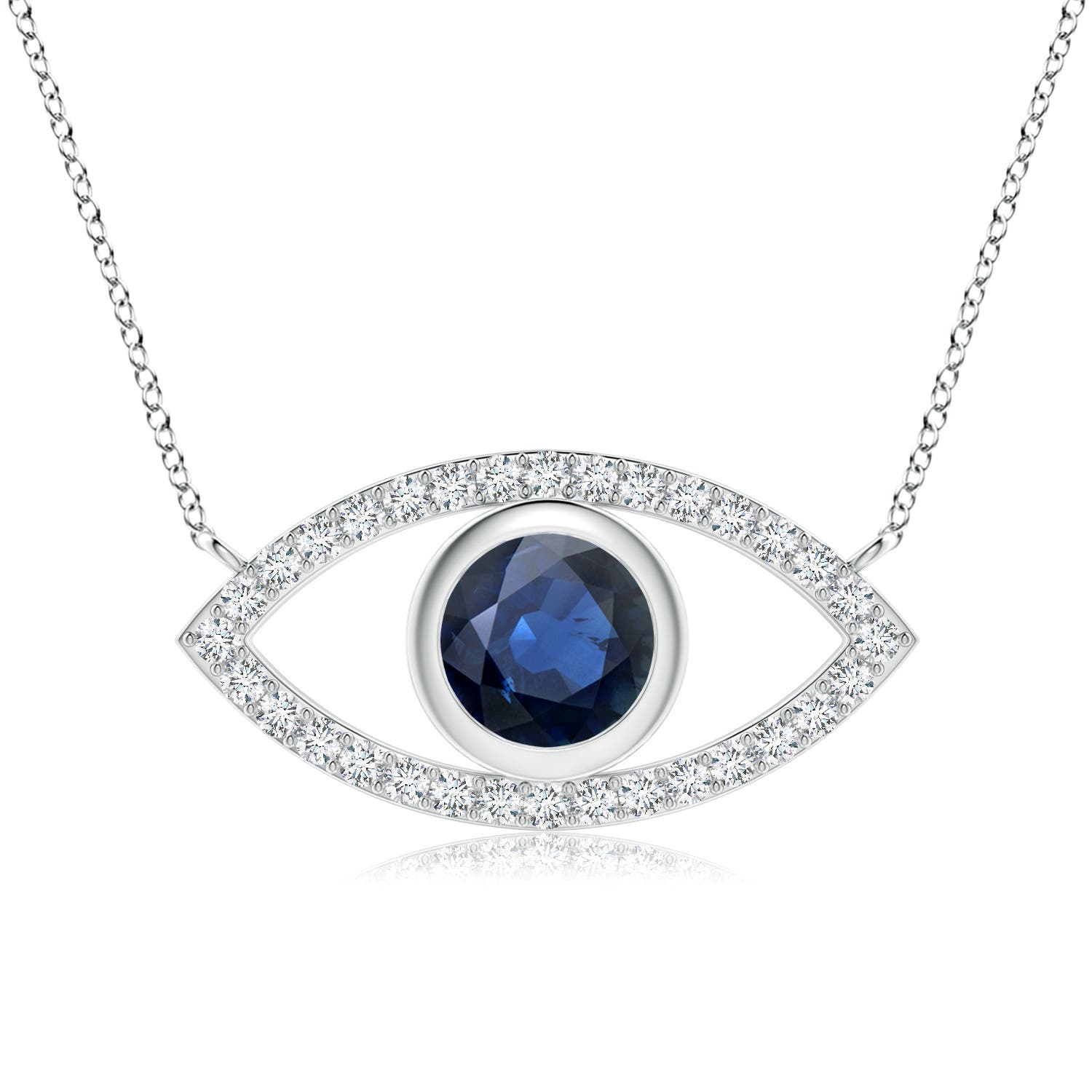 8mm AA Blue Sapphire Evil Eye Pendant with Diamond Accents in White Gold