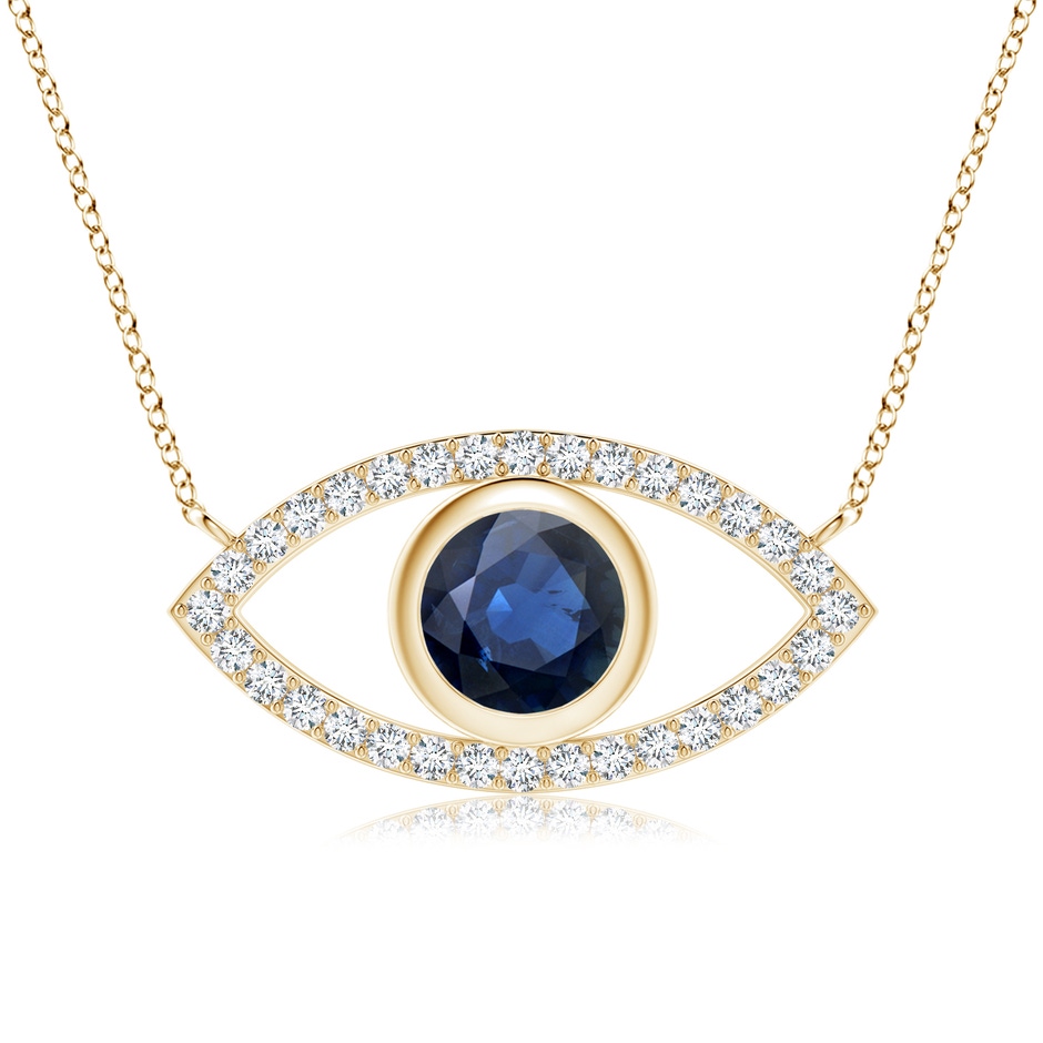 8mm AA Blue Sapphire Evil Eye Pendant with Diamond Accents in Yellow Gold 