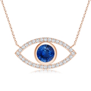 8mm AAA Blue Sapphire Evil Eye Pendant with Diamond Accents in 18K Rose Gold