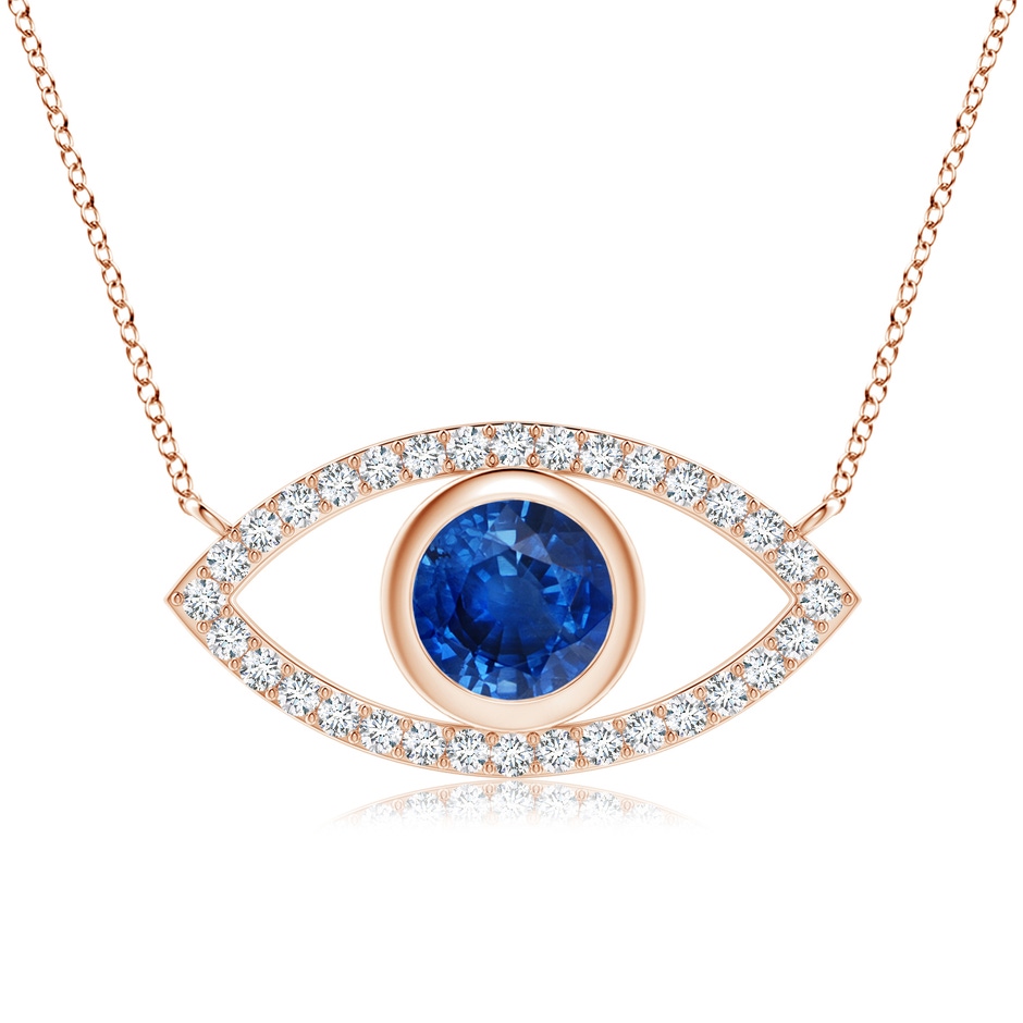 8mm AAA Blue Sapphire Evil Eye Pendant with Diamond Accents in 18K Rose Gold 