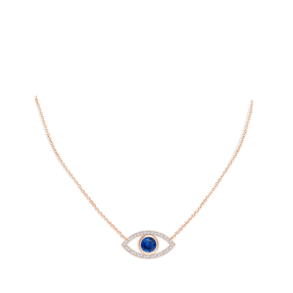 8mm AAA Blue Sapphire Evil Eye Pendant with Diamond Accents in 18K Rose Gold pen