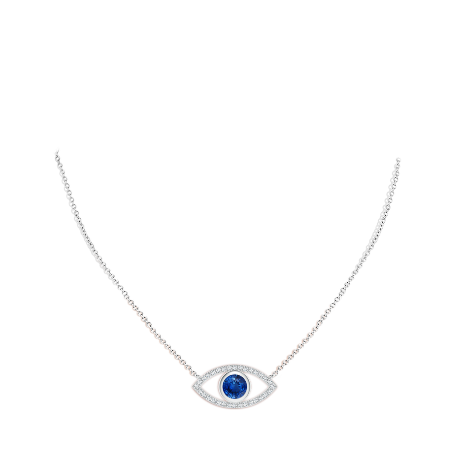 8mm AAA Blue Sapphire Evil Eye Pendant with Diamond Accents in White Gold pen