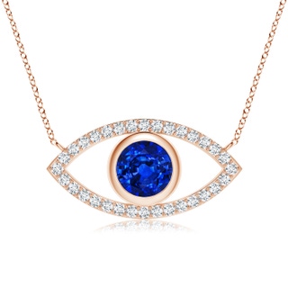 8mm AAAA Blue Sapphire Evil Eye Pendant with Diamond Accents in 18K Rose Gold