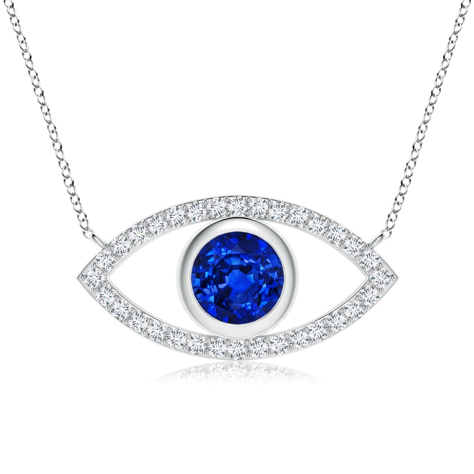 8mm Lab-Grown Blue Sapphire Evil Eye Pendant with Diamond Accents in 18K White Gold 